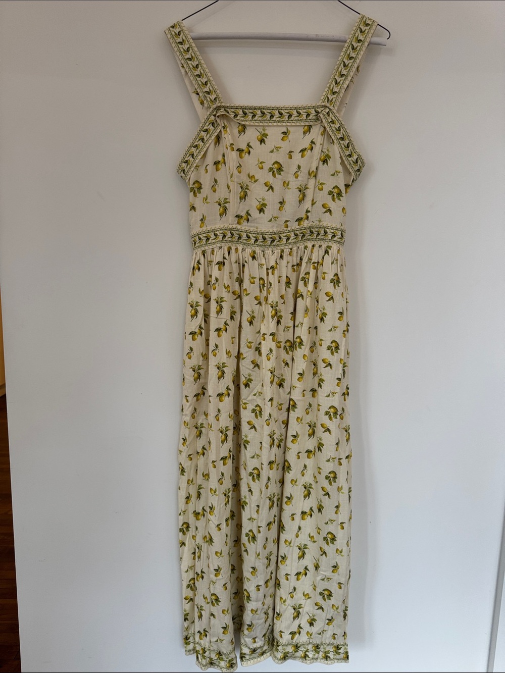 Max studio new Cream Lemon-Print Maxi Dress with Green Trim